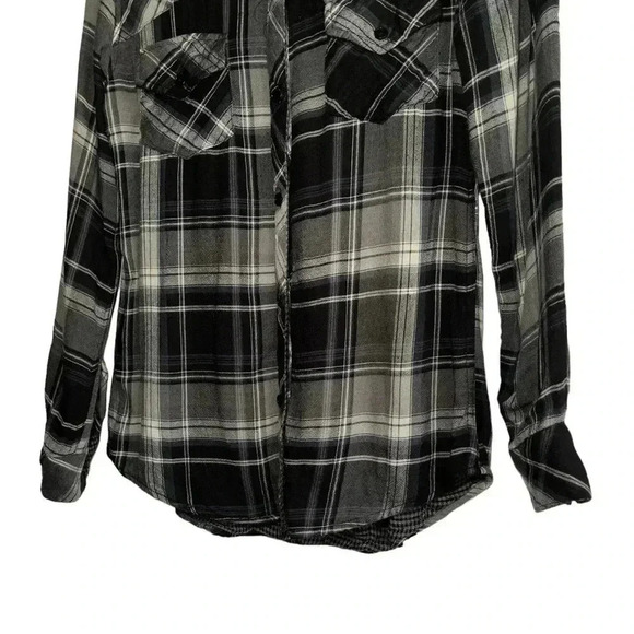 Rails Plaid Black White Blue Long Sleeve Tencel and  Rayon Size XS - Picture 2 of 5